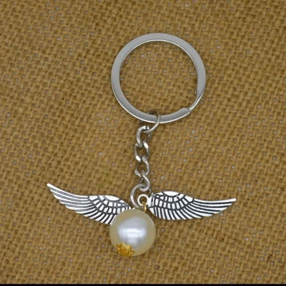 Golden Snitch Keychain Harry Potter Inspired Wings Pearl Charm Fantasy Accessory